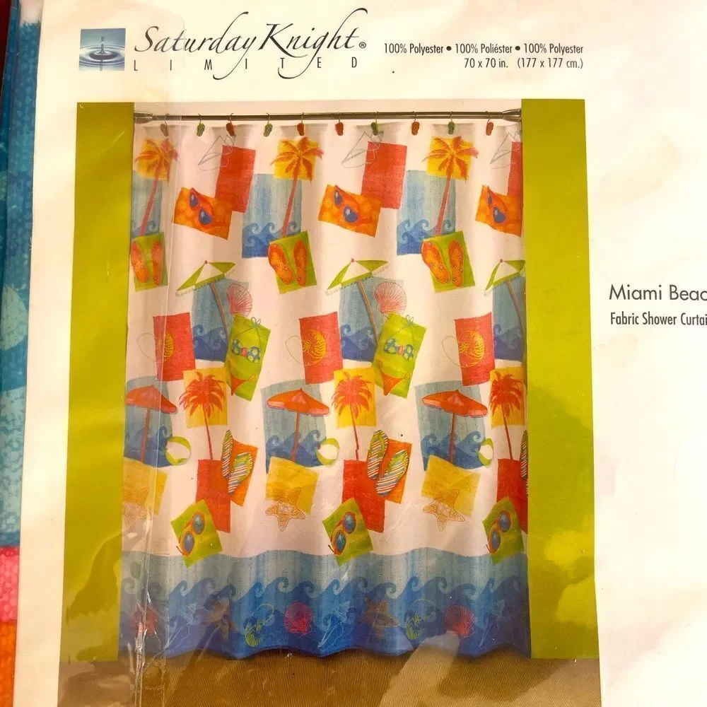 Shower Curtain NWT MIAMI BEACH FABRIC SHOWER CURTAIN 70” x 70”